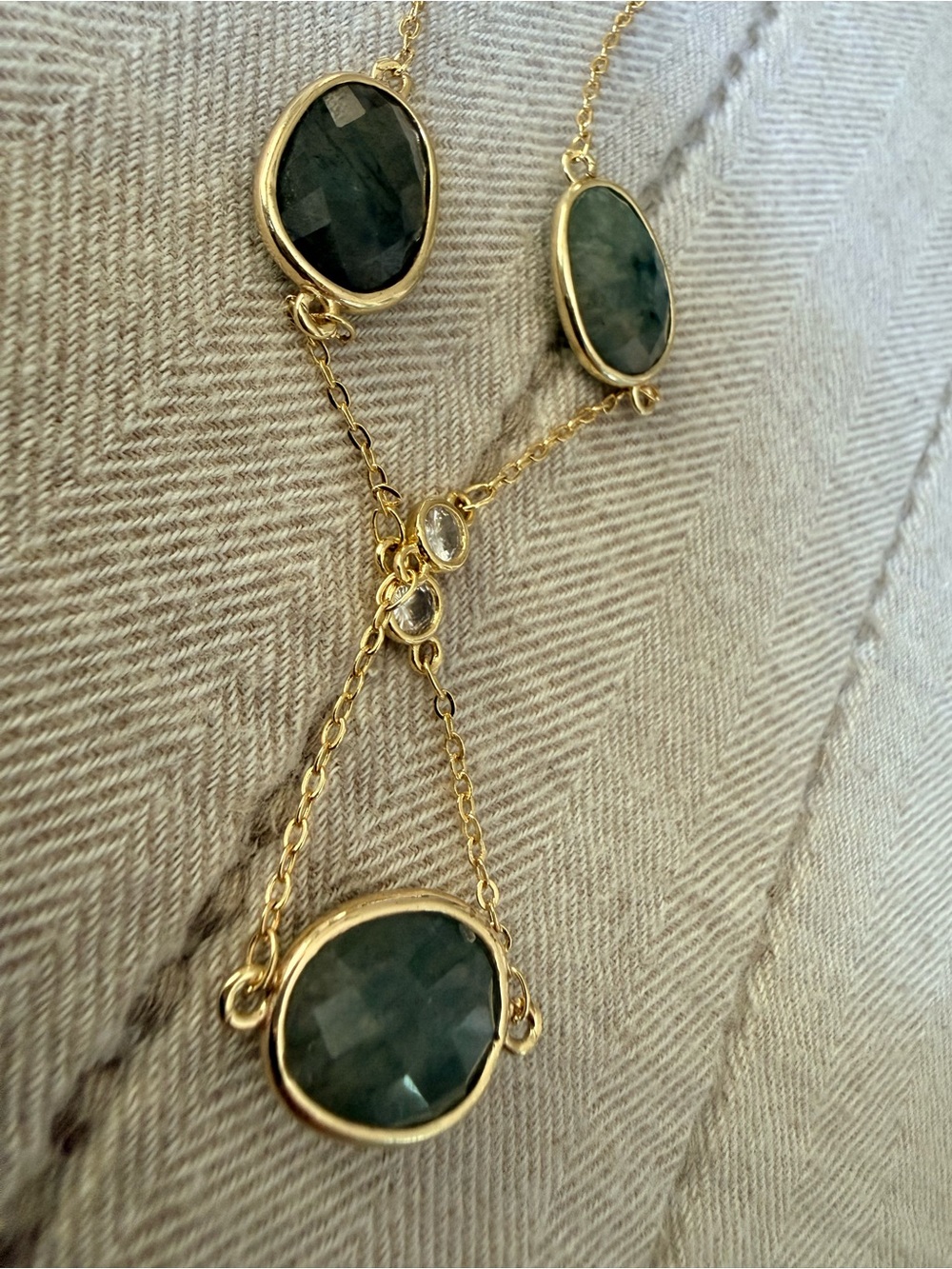 Gold-Tone Necklace with Moss Green Tourmaline Stones - Picture 7 of 10